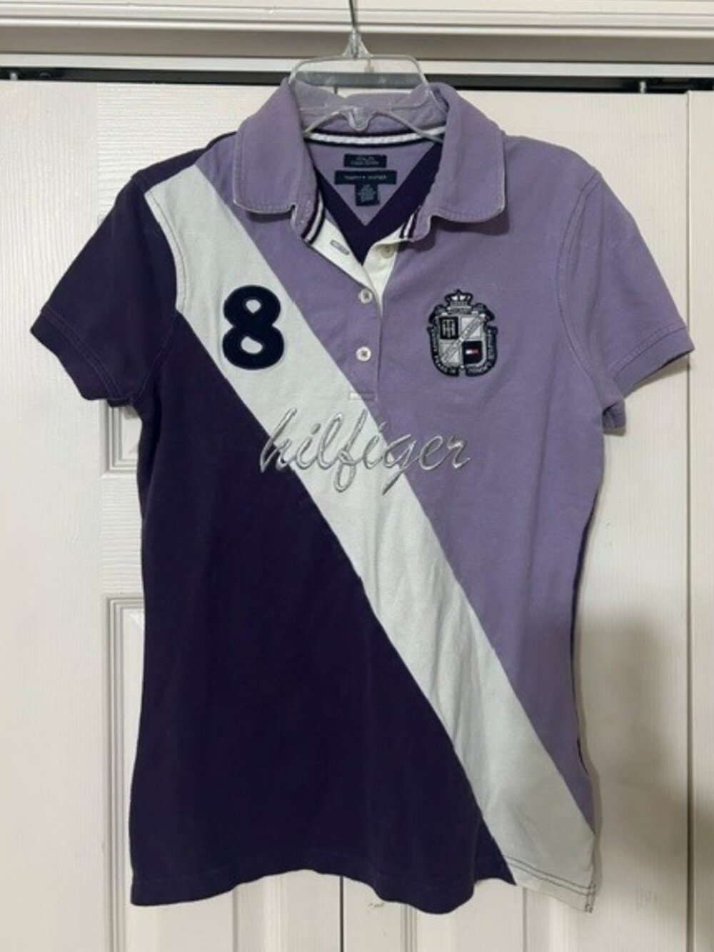 Vintage Tommy Hilfiger slim-fit polo shirt lavender and dark purple color-block